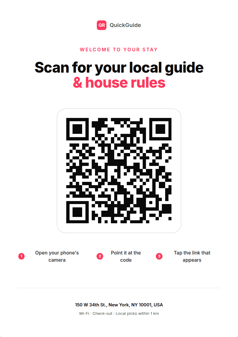 A4 QR poster example — Scan for your local guide & house rules